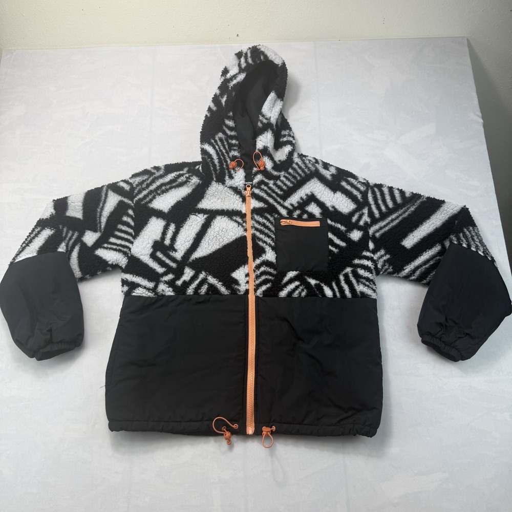 Ease of Motion Womens M Sherpa Fleece Hooded Jacket Black White